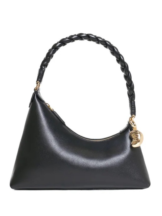 Aupen Handbags - AUPEN Nirvana Noir (Sleek Black Leather Shoulder Bag Braided Handle Gold Charm)